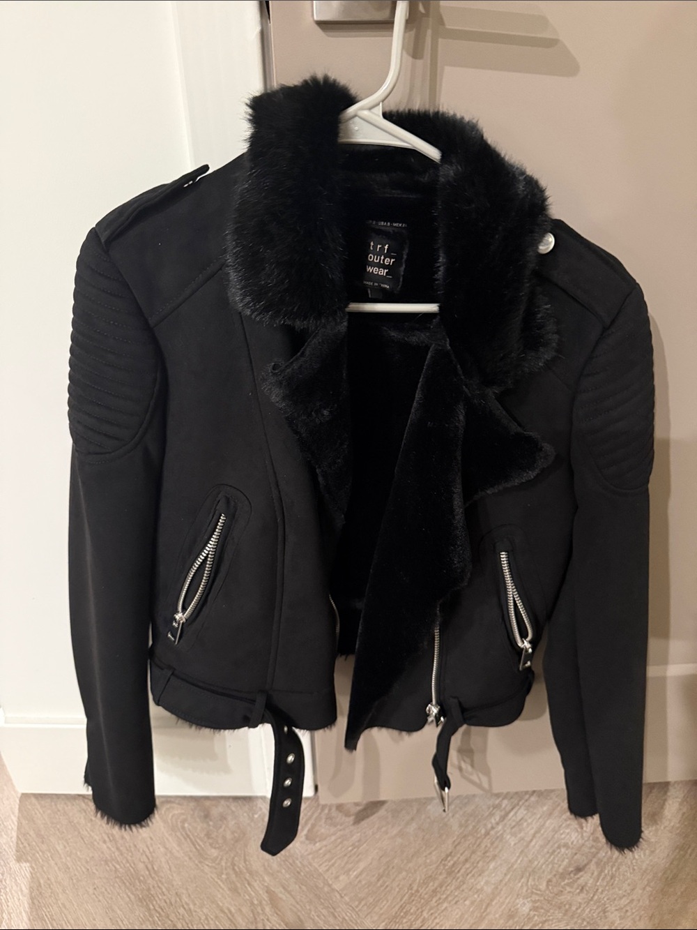 Zara women’s fur lined moto jacket